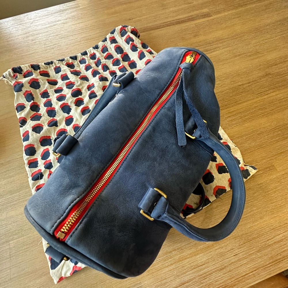 Clare V. Vintage Top Handle Satchel Bag - Blue Suede